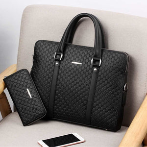 Double Layer Men Leather Business Briefcase