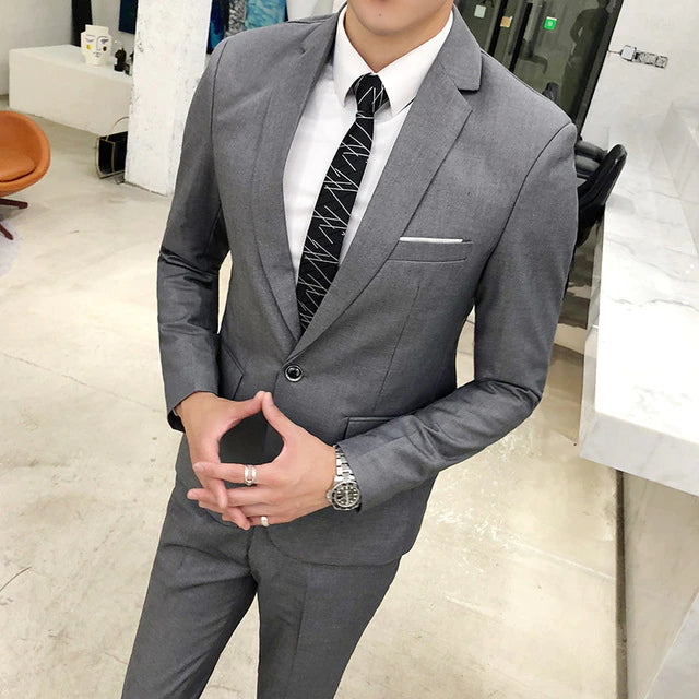 Solid Color Casual Business Men Suit