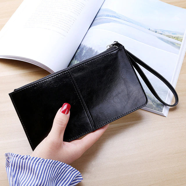 Vintage Women Leather Zipper Clutch