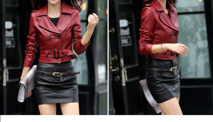 Slim Fit Long Leather Jacket For Women