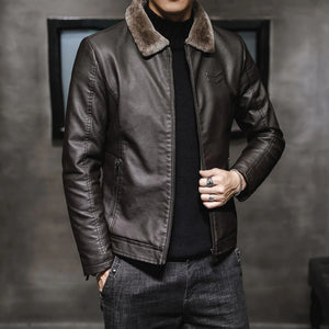 New Thick Leather Jacket With Fur Collar