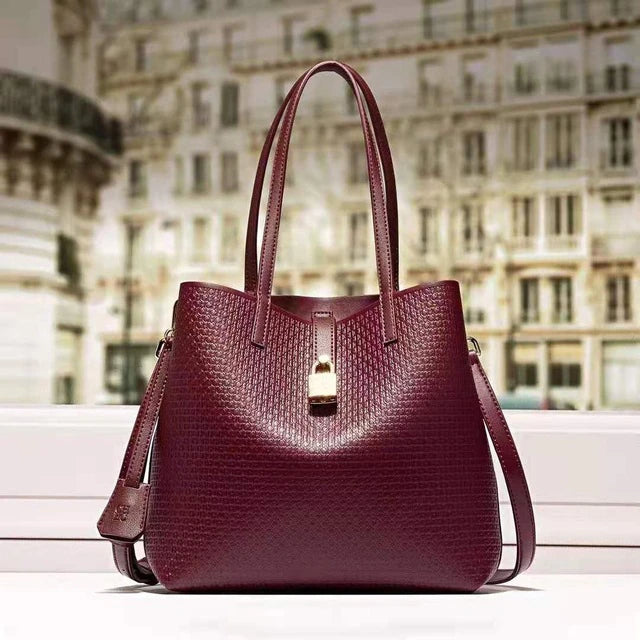 Pure Color 100% Leather Tote Bag