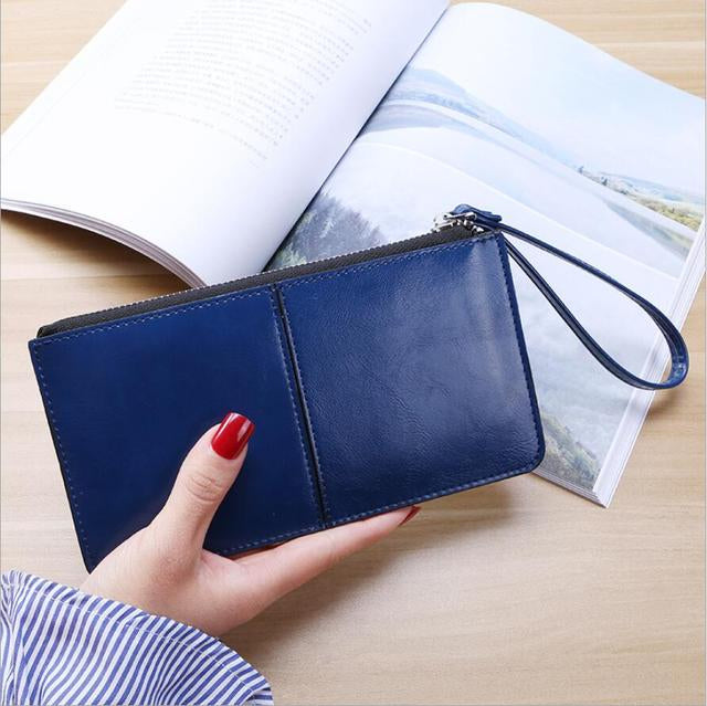 Vintage Women Leather Zipper Clutch