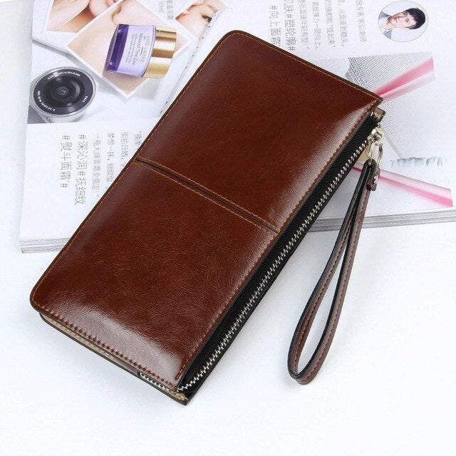 Vintage Women Leather Zipper Clutch