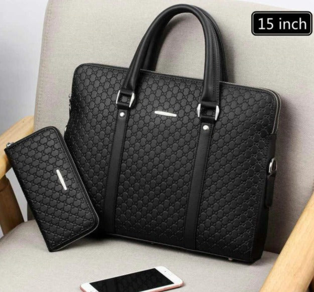 Double Layer Men Leather Business Briefcase