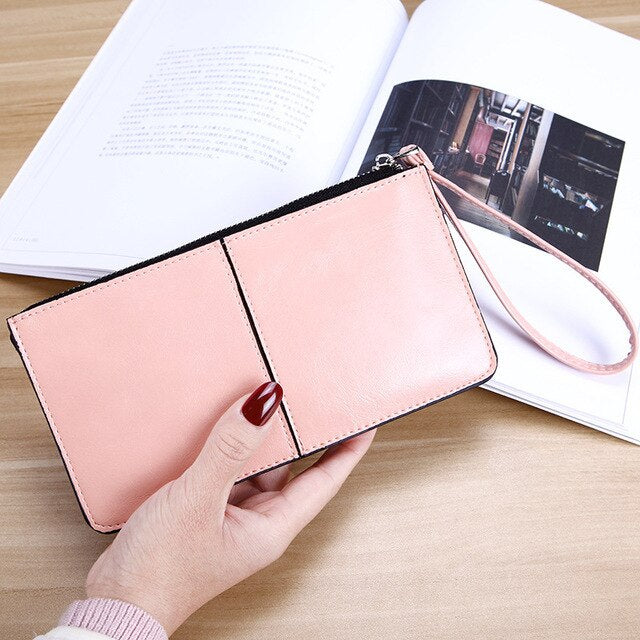 Vintage Women Leather Zipper Clutch