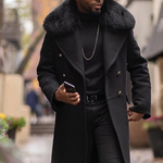 Winter Men Fur Long Woolen Coat