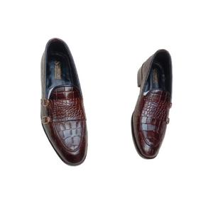 Brown Patent Textured Shoes