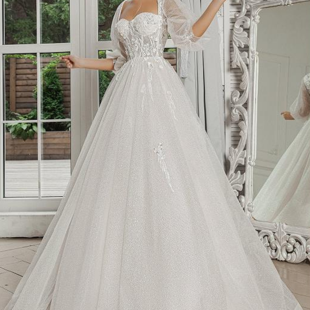 Luxurious Ivory Shiny Tulle Bridal Gown