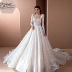 Square Collar Long Sleeve Wedding Dress