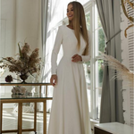 Ivory Soft Satin Long Sleeves Scoop Bridal Dress