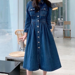 Vintage Denim Lapel Collar Single-Breasted Vestidos