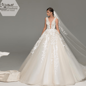 Ball Gown V- Neck Wedding Dress