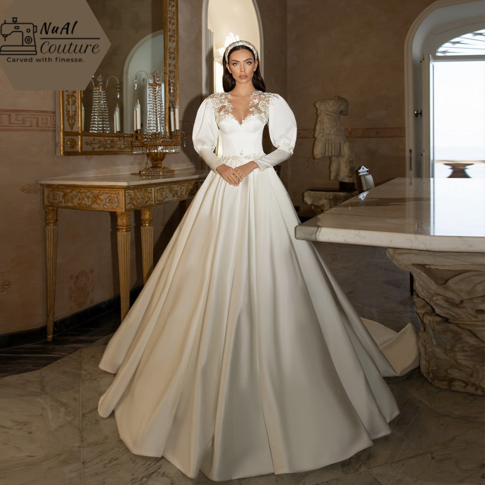 Lantern Sleeve Satin Wedding Dress