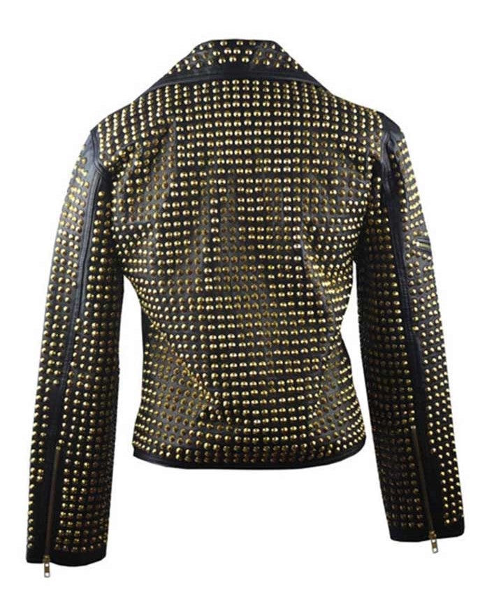 Golden Studs Black Leather Jacket