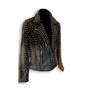 Golden Studs Black Leather Jacket