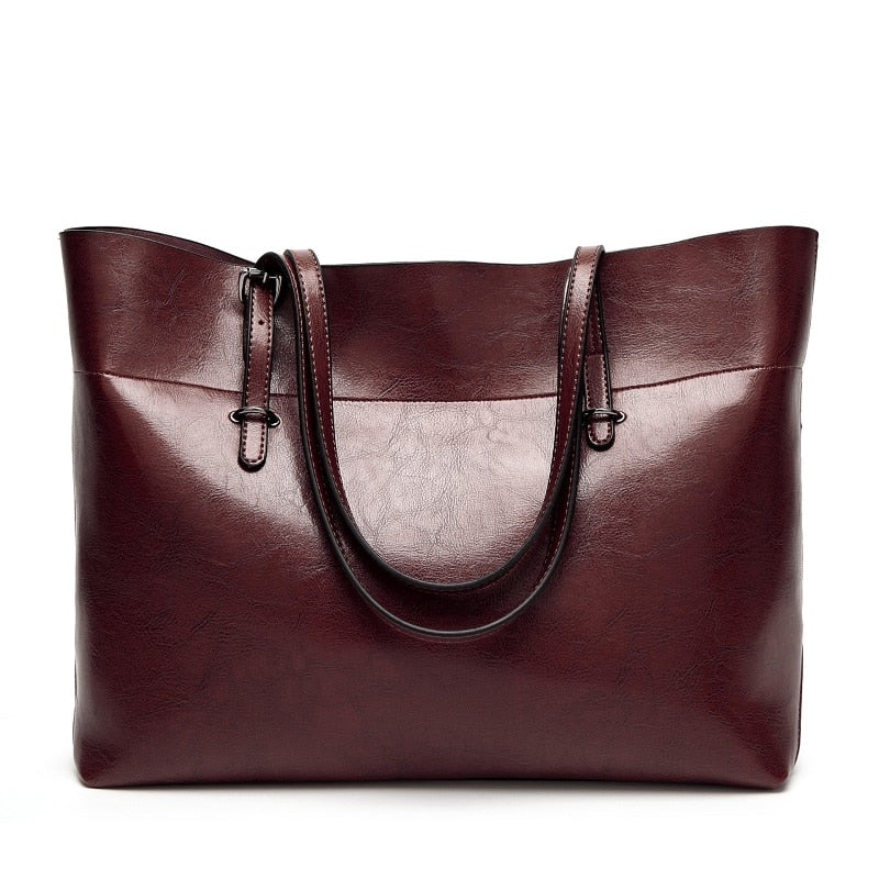 Large Size Casual Tote Solid Leather Handbag