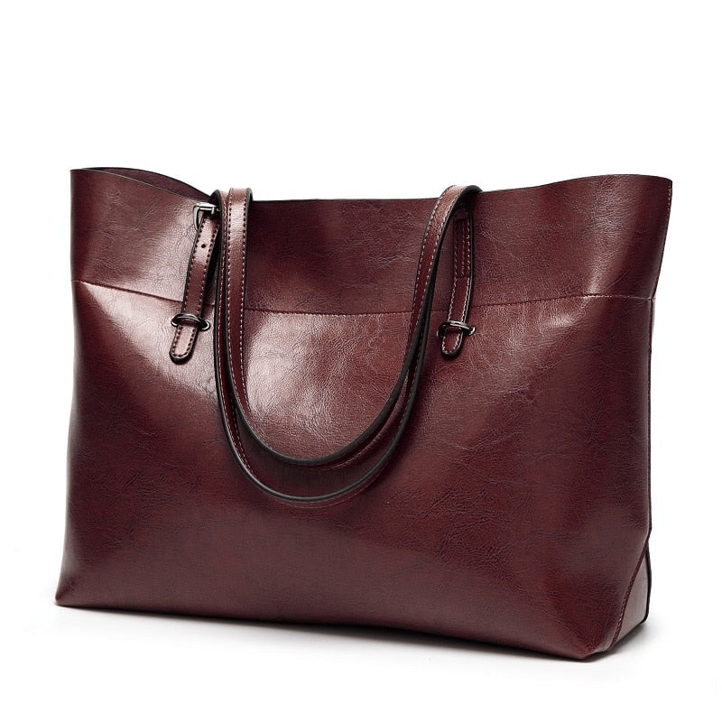 Large Size Casual Tote Solid Leather Handbag