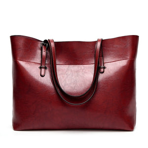 Large Size Casual Tote Solid Leather Handbag