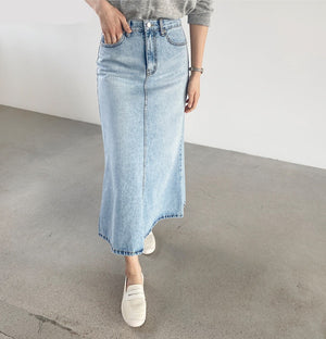 Stretched Women Denim Mid-length Skirt