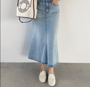 Stretched Women Denim Mid-length Skirt