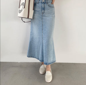 Stretched Women Denim Mid-length Skirt