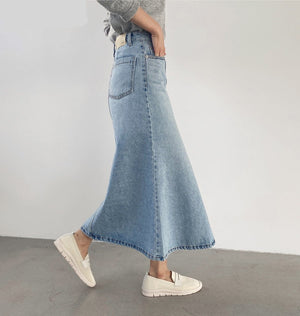 Stretched Women Denim Mid-length Skirt