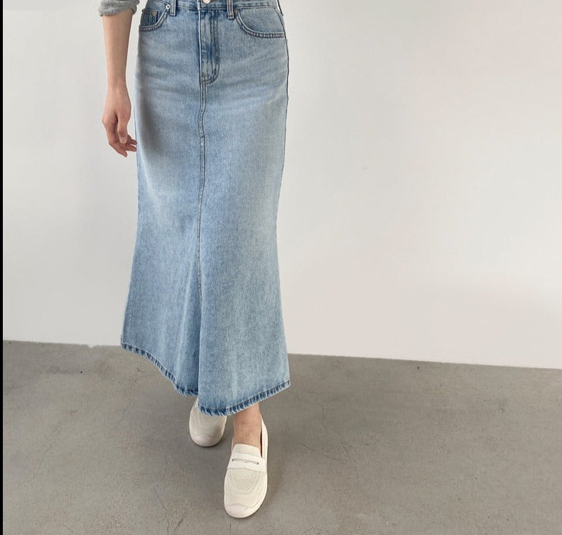 Stretched Women Denim Mid-length Skirt