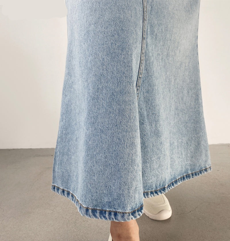 Stretched Women Denim Mid-length Skirt