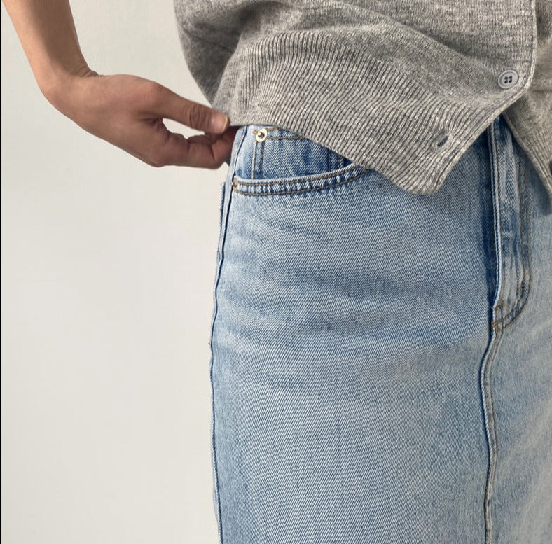 Stretched Women Denim Mid-length Skirt