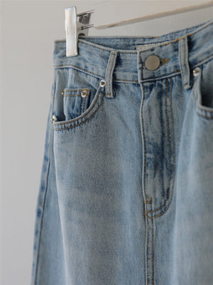 Stretched Women Denim Mid-length Skirt