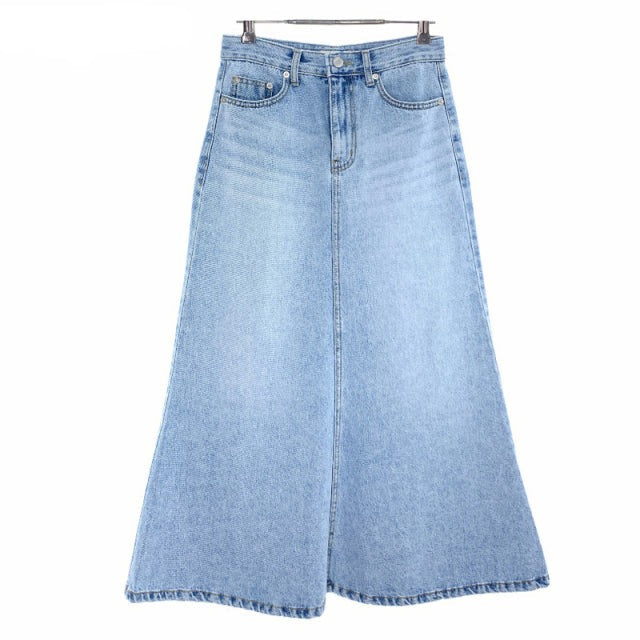 Stretched Women Denim Mid-length Skirt