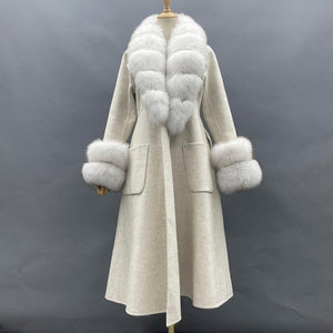 Cashmere Fox Fur Long Coat Ladies Winter Coat