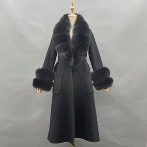 Cashmere Fox Fur Long Coat Ladies Winter Coat