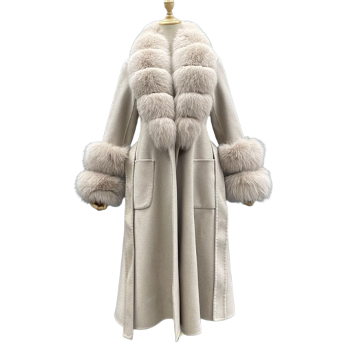 Cashmere Fox Fur Long Coat Ladies Winter Coat