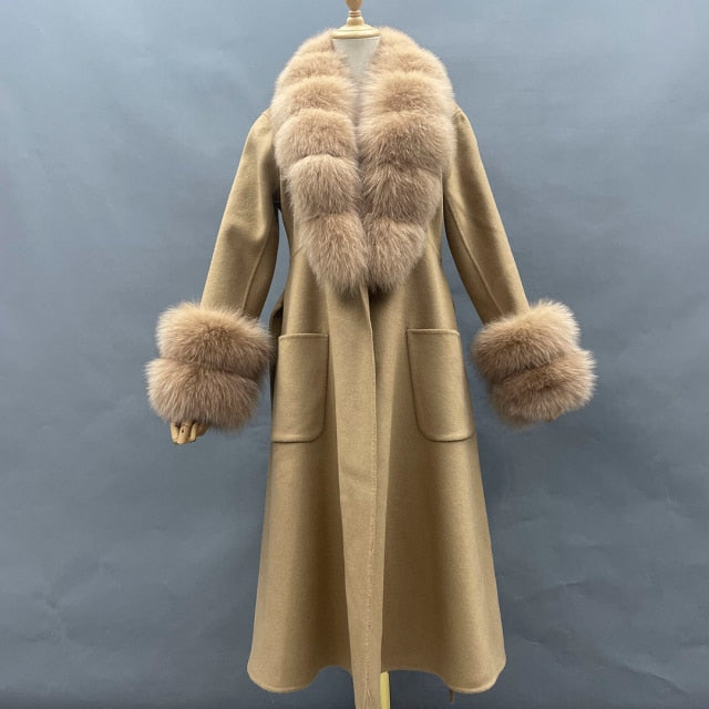 Cashmere Fox Fur Long Coat Ladies Winter Coat