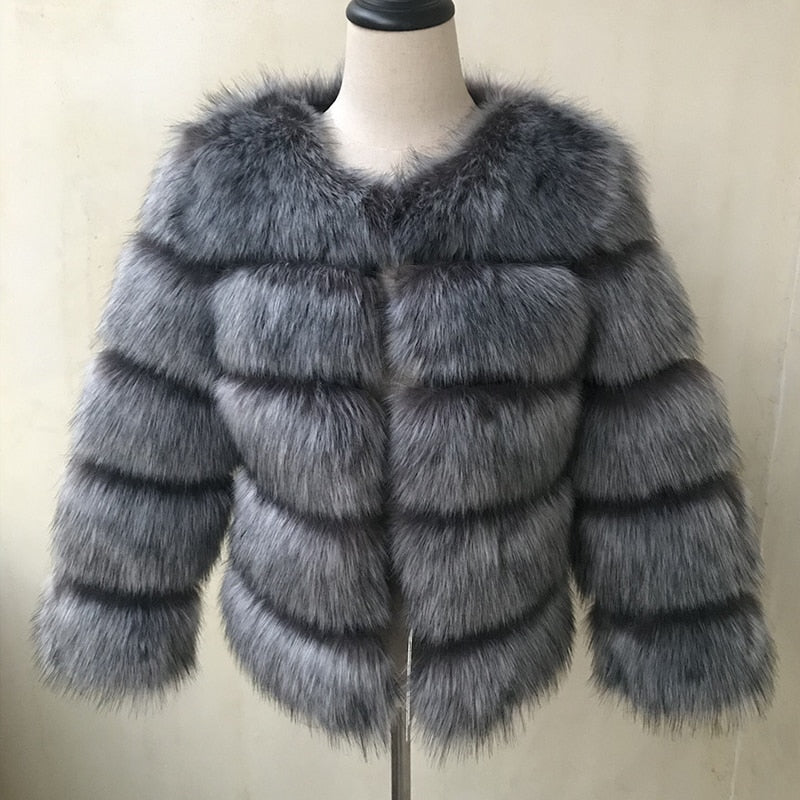 Elegant Fluffy Female Faux Fur Coat