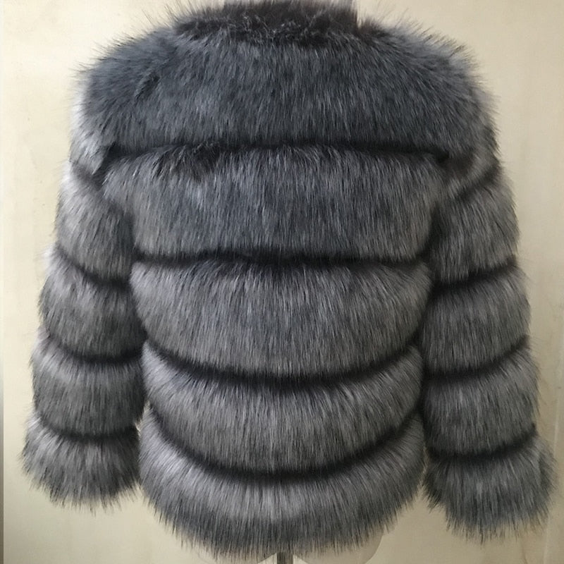 Elegant Fluffy Female Faux Fur Coat