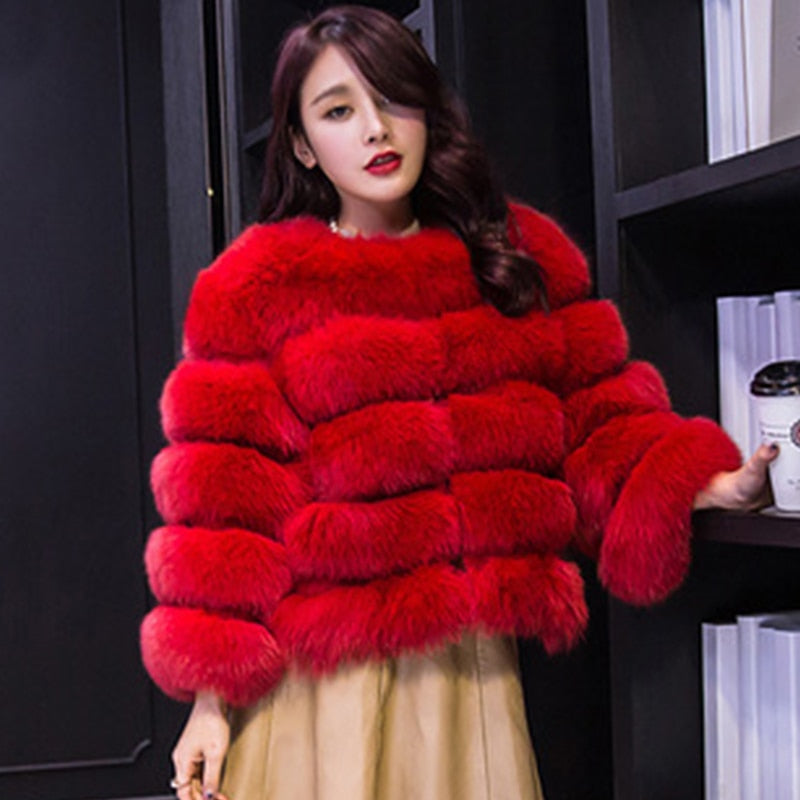 Elegant Fluffy Female Faux Fur Coat