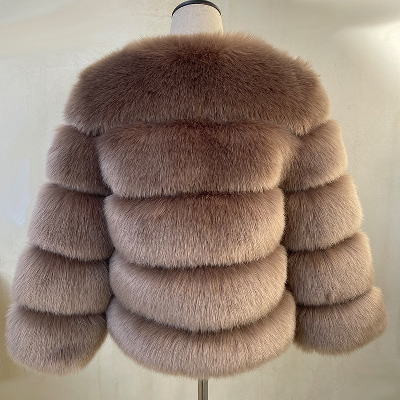 Elegant Fluffy Female Faux Fur Coat