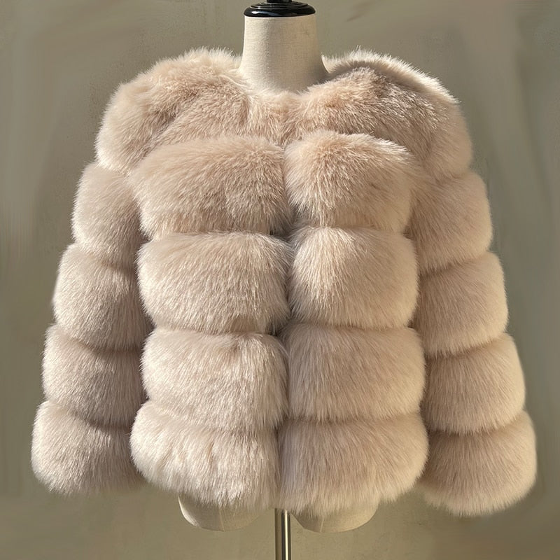 Elegant Fluffy Female Faux Fur Coat