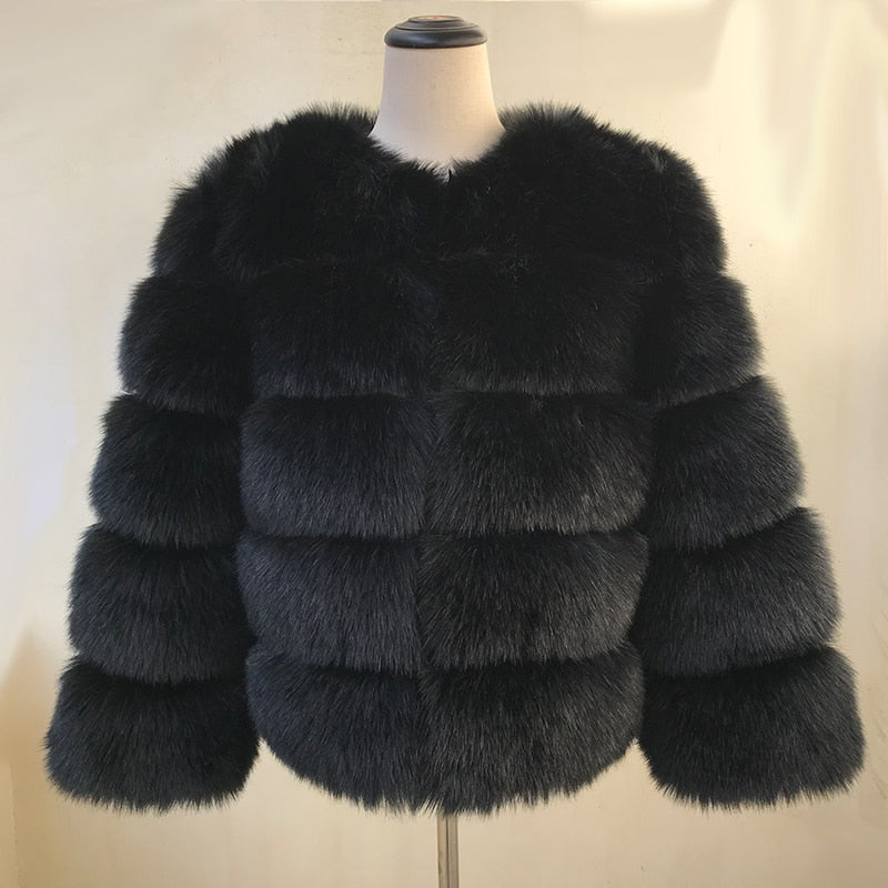 Elegant Fluffy Female Faux Fur Coat