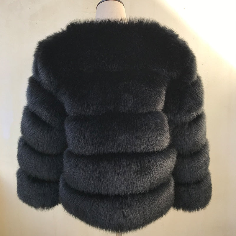 Elegant Fluffy Female Faux Fur Coat