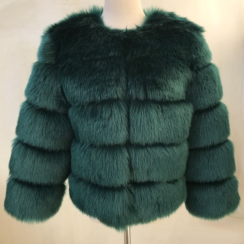 Elegant Fluffy Female Faux Fur Coat