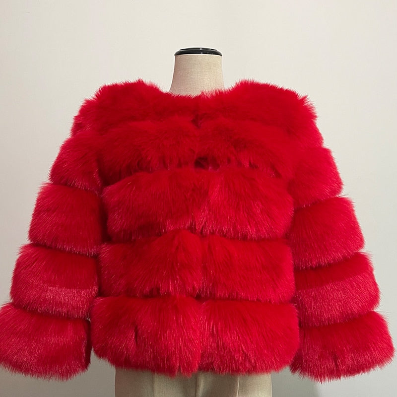 Elegant Fluffy Female Faux Fur Coat