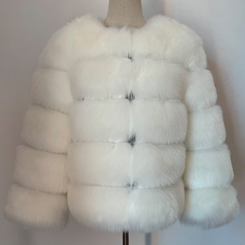 Elegant Fluffy Female Faux Fur Coat