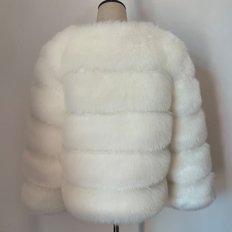 Elegant Fluffy Female Faux Fur Coat