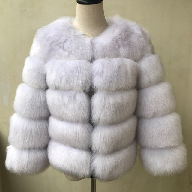 Elegant Fluffy Female Faux Fur Coat