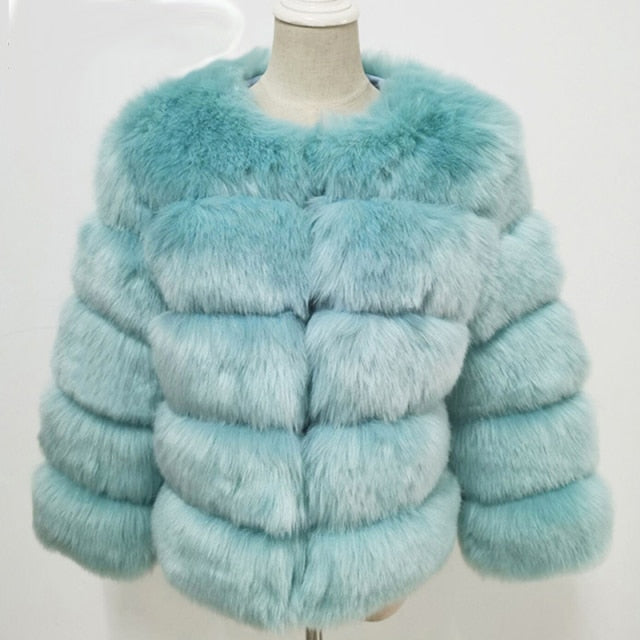 Elegant Fluffy Female Faux Fur Coat