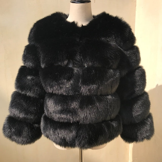 Elegant Fluffy Female Faux Fur Coat